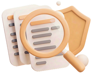 Illustration of a magnifier over a statement beside a shield